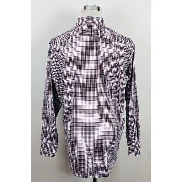 Thomas Dean Large Casual Shirt Paisley Flip Cuffs Red White Blue Plaid Cotton - Picture 5 of 5